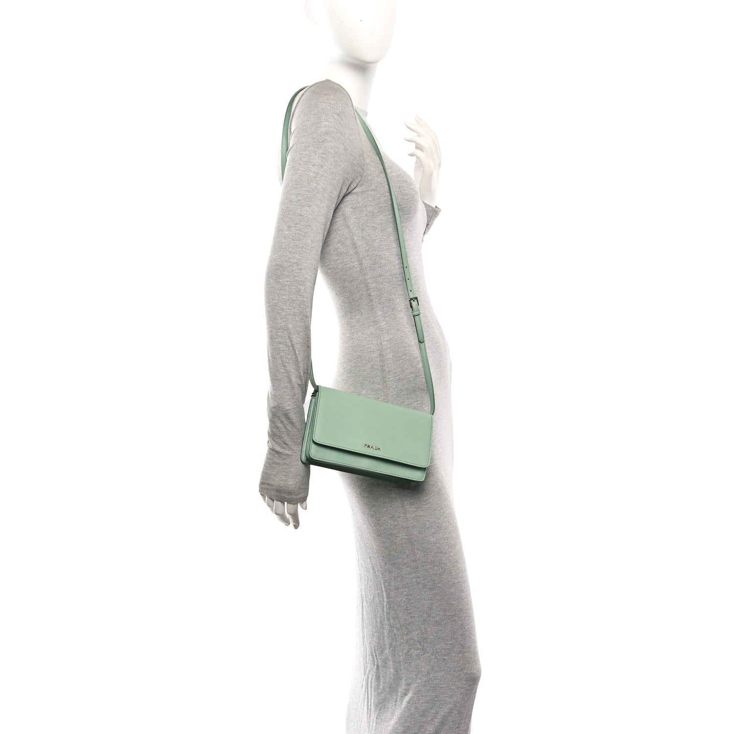 Prada Saffiano Lux Metal Flap Wallet Acquamarina 2 of 10