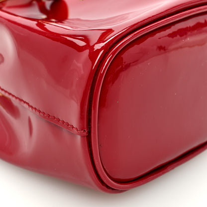 Prada Vernice Metal Triangle Logo Mini Drawcord Pouch Shoulder Bag Cherry 8 of 10