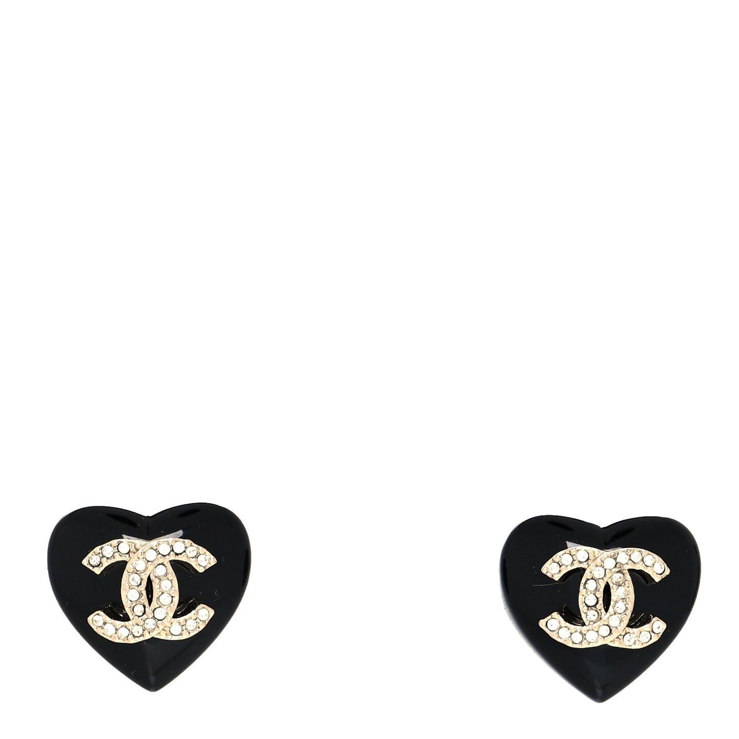 Resin Crystal CC Heart Earrings Black Gold