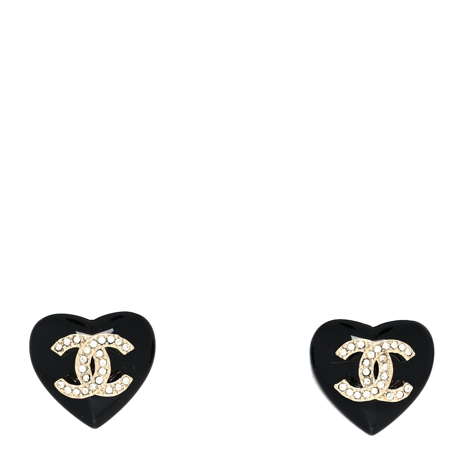 Chanel Resin Crystal CC Heart Earrings Black Gold 1 of 4