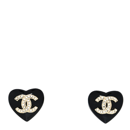 Chanel Resin Crystal CC Heart Earrings Black Gold 1 of 4