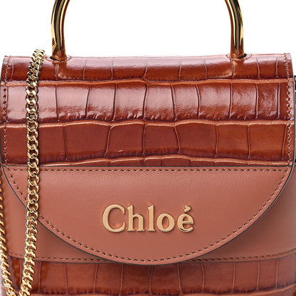 Chloe Calfskin Crocodile Embossed Small Aby Lock Chestnut Brown 9 of 9