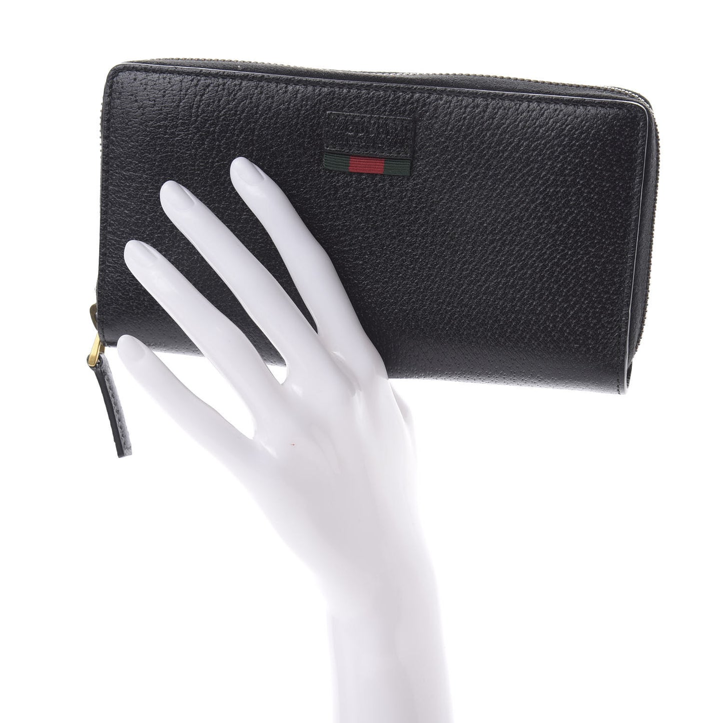 Calfskin Web Zip Around Wallet Black