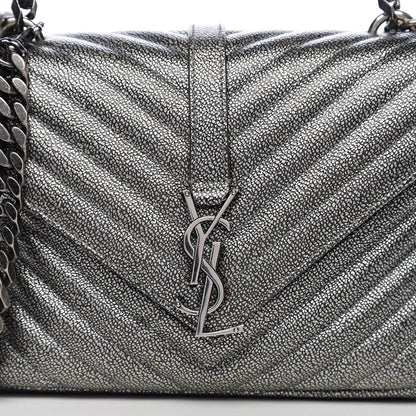 Saint Laurent Metallic Grain De Poudre Matelasse Chevron Monogram Medium College Bag Gunmetal 9 of 9