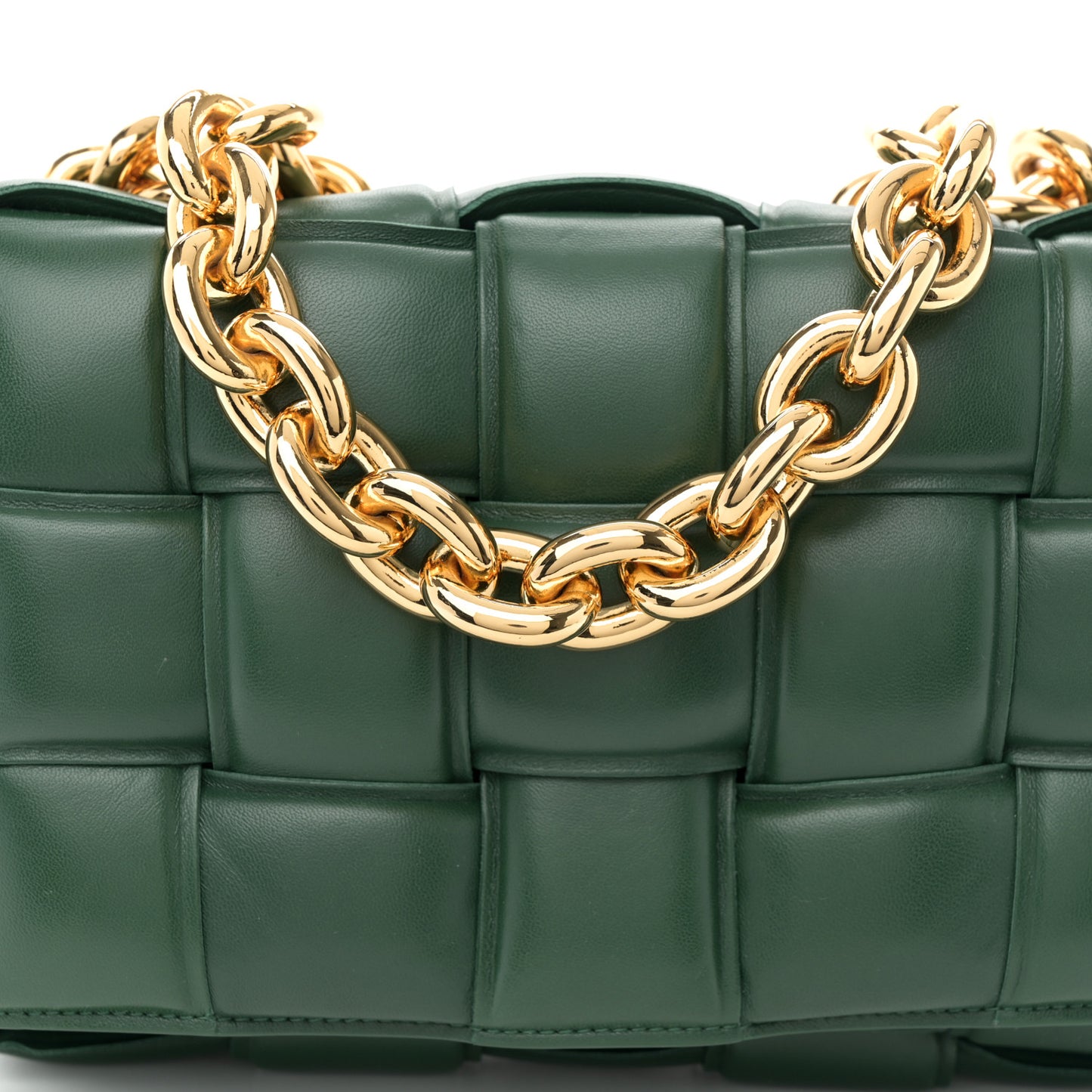 Lambskin Maxi Intreccio Padded Chain Cassette Crossbody Bag Raintree