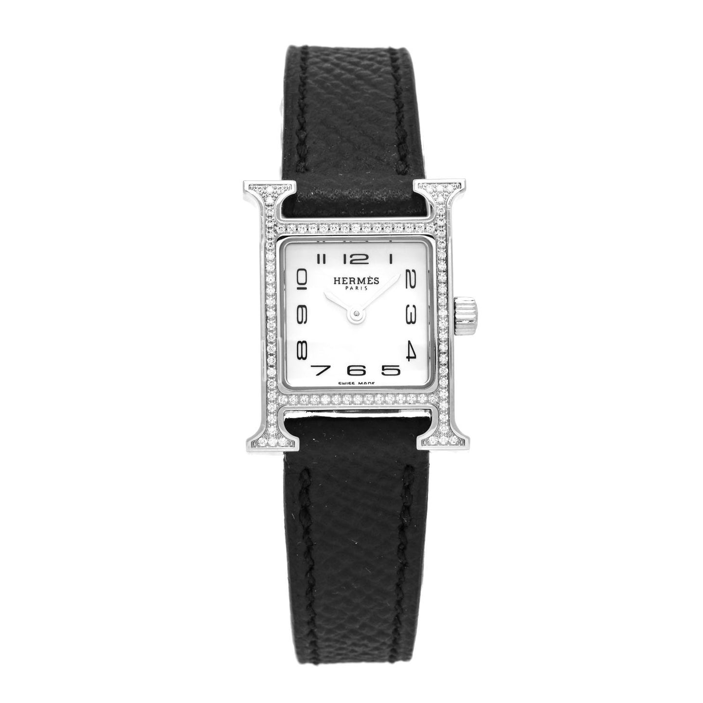 Stainless Steel Epsom Diamond Bezel Mother of Pearl 17.2mm Heure H Hour Quartz Watch Noir