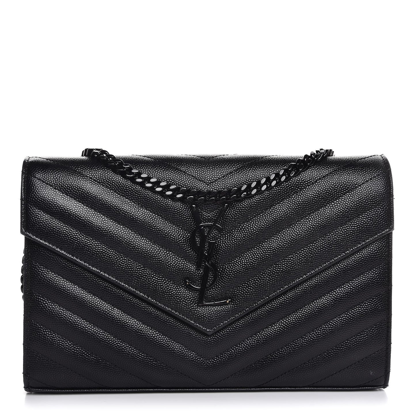 Grain De Poudre Matelasse Chevron Monogram Chain Wallet Black