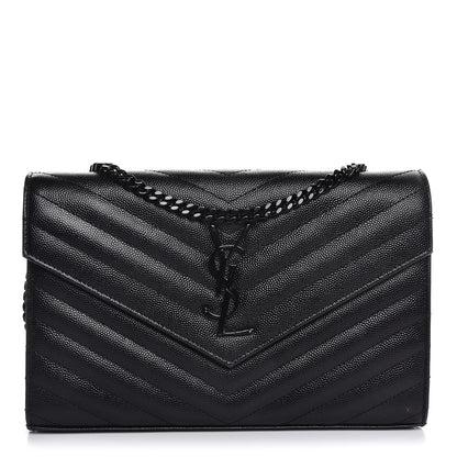 Saint Laurent Grain De Poudre Matelasse Chevron Monogram Chain Wallet Black 1 of 7