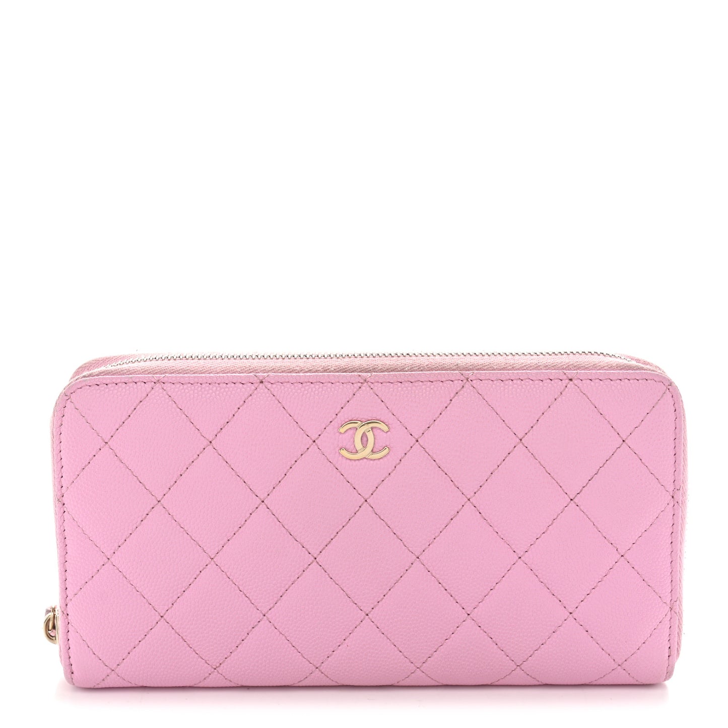 Caviar Quilted Large Gusset Zip Around Wallet Light Pink