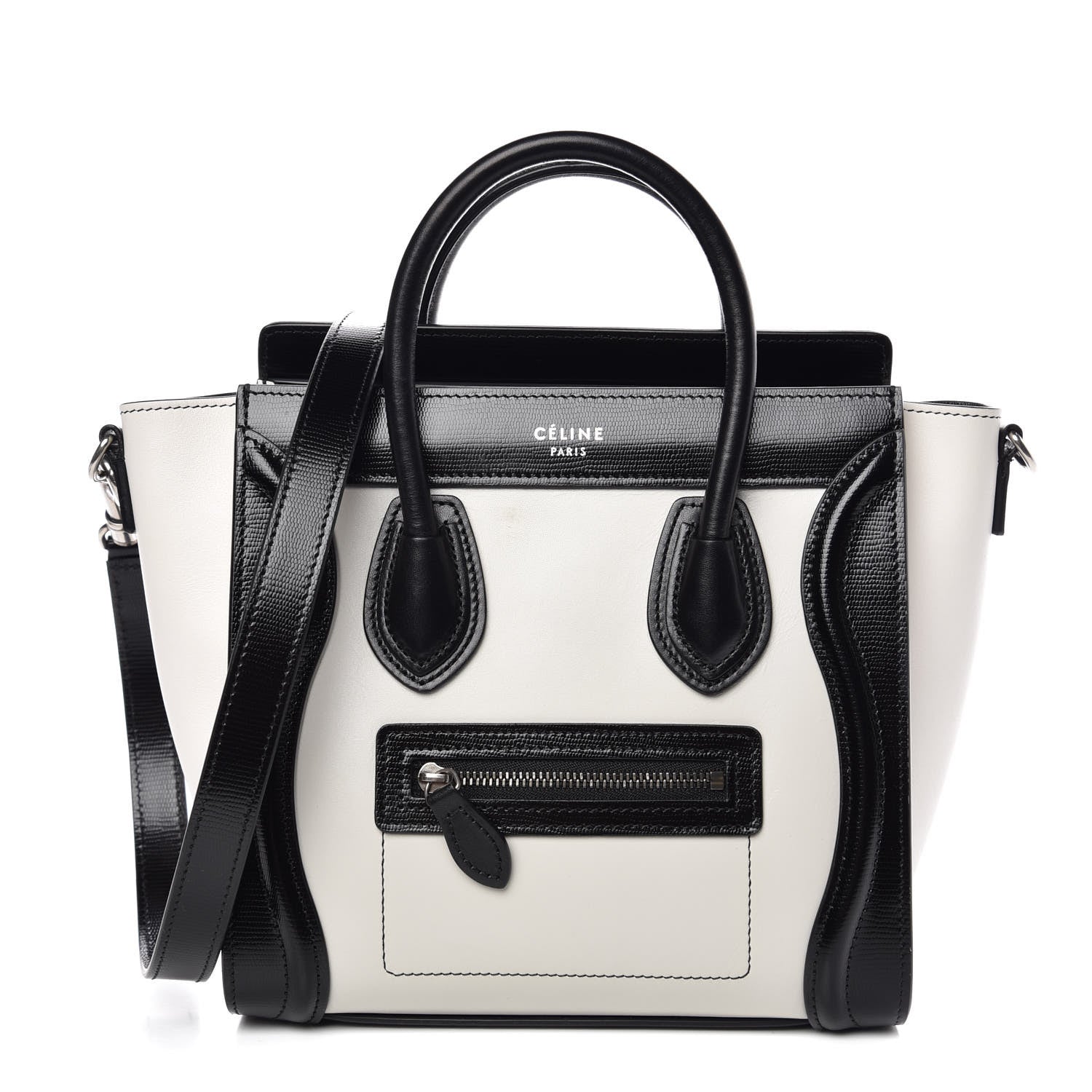 Celine Lizard Smooth Calfskin Nano Luggage White Black 1 of 7