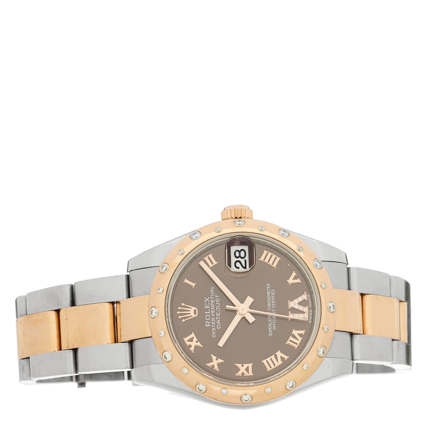 Stainless Steel 18K Everose Gold Diamond 31mm Oyster Perpetual Datejust Watch Chocolate Roman 178341