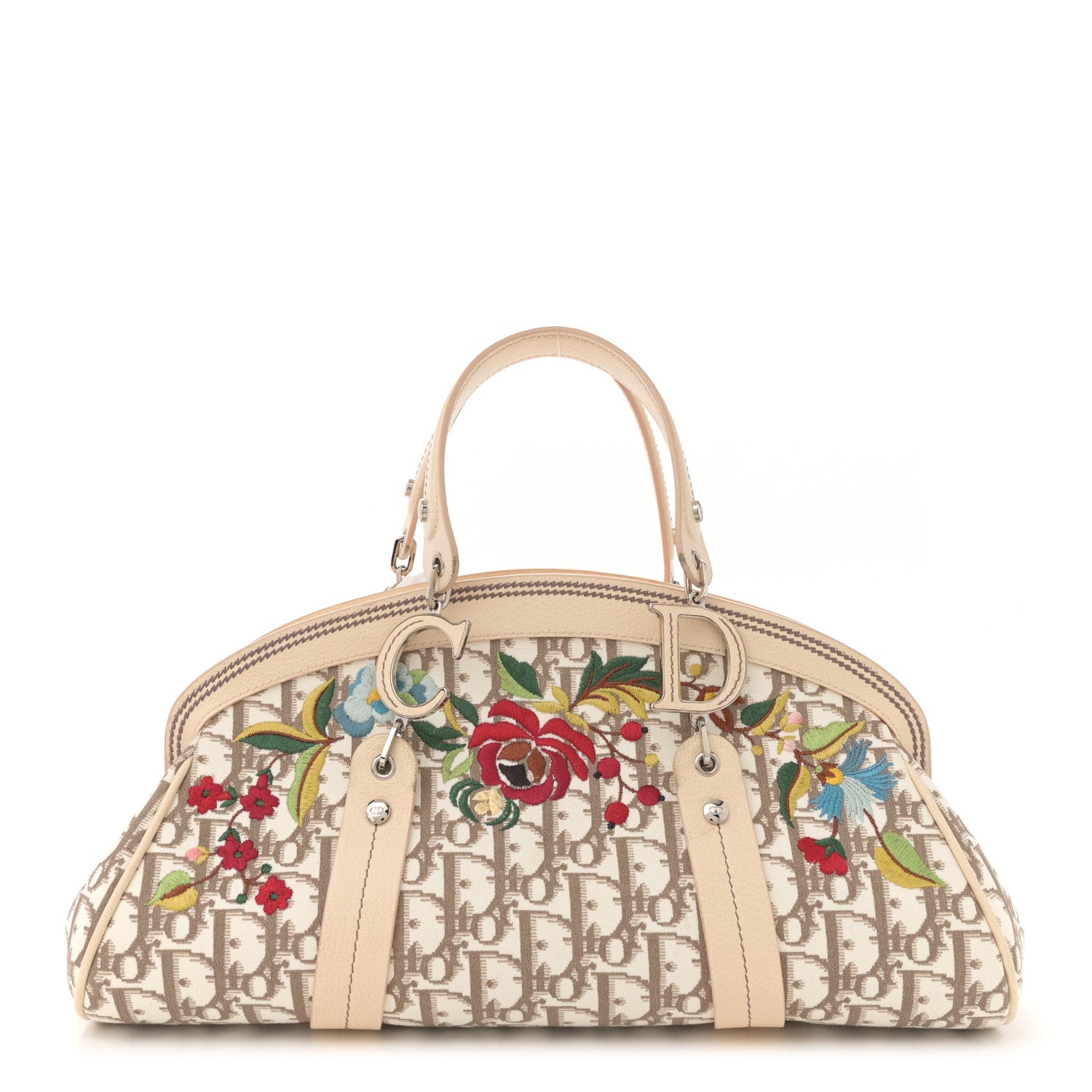 Christian Dior Monogram Vintage Flowers Frame Satchel Beige 1 of 13
