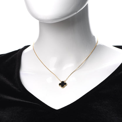 Van Cleef & Arpels 18K Yellow Gold Black Onyx Vintage Alhambra Pendant Necklace 2 of 6
