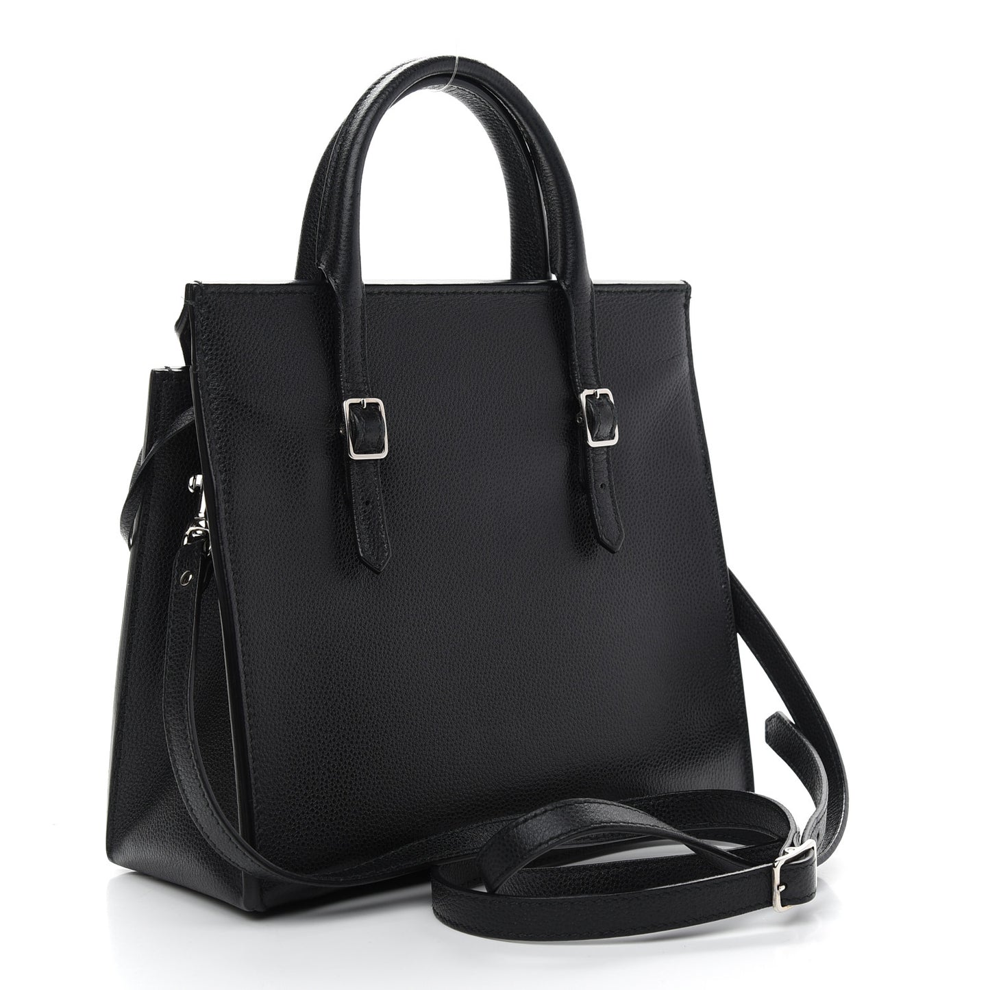 Grained Calfskin Papier Mini Flap Tote Black