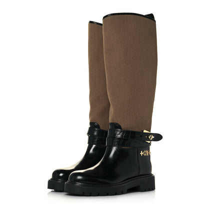 Louis Vuitton Canvas Calfskin Territory Flat High Ranger Boots 35 Khaki 3 of 8