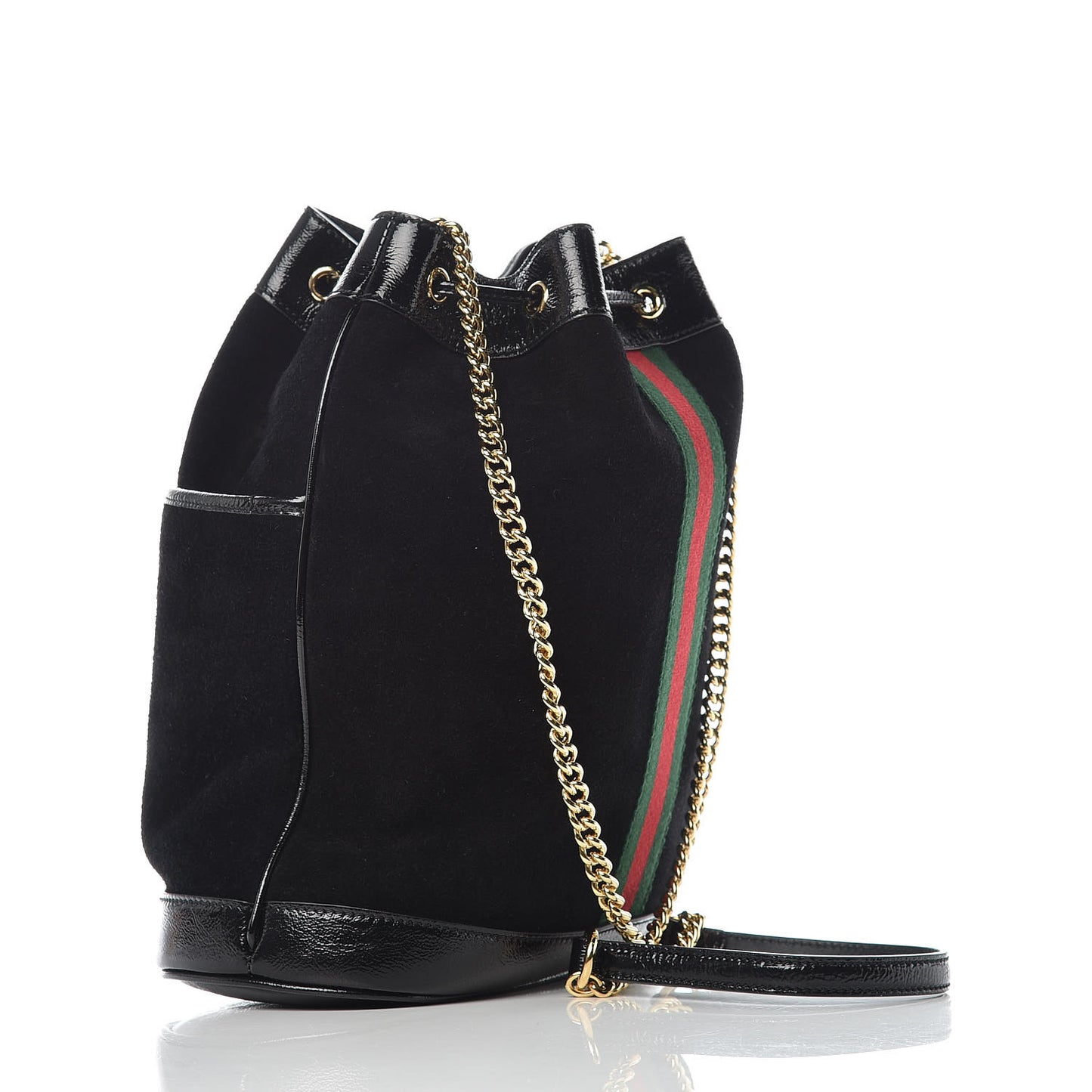 Suede Patent Web Medium Rajah Bucket Bag Black