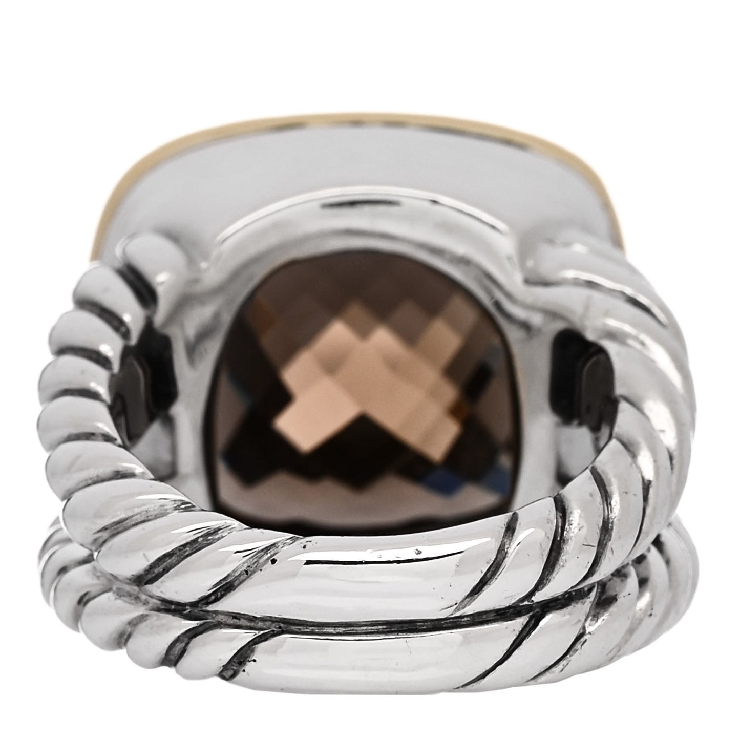 Sterling Silver 18K Yellow Gold Diamond Smoky Quartz 14mm Albion Ring 51 5.75