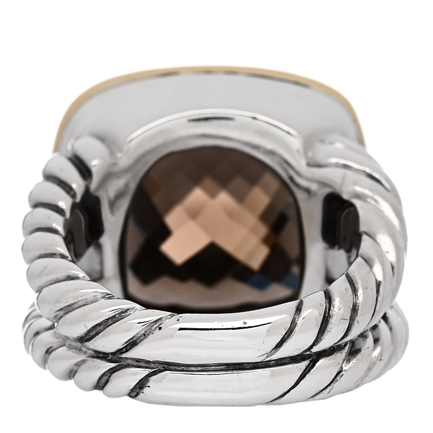 David Yurman Sterling Silver 18K Yellow Gold Diamond Smoky Quartz 14mm Albion Ring 51 5.75 4 of 5