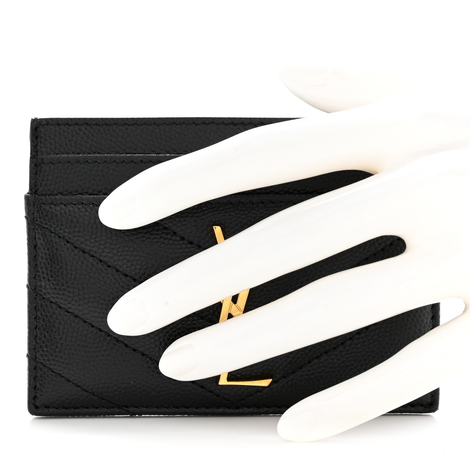 Saint Laurent Grain De Poudre Matelasse Chevron Monogram Credit Card Case Black 2 of 11