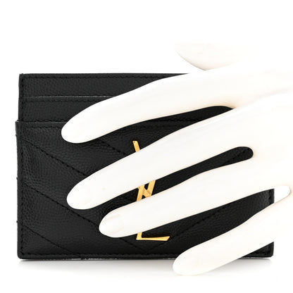 Saint Laurent Grain De Poudre Matelasse Chevron Monogram Credit Card Case Black 2 of 11