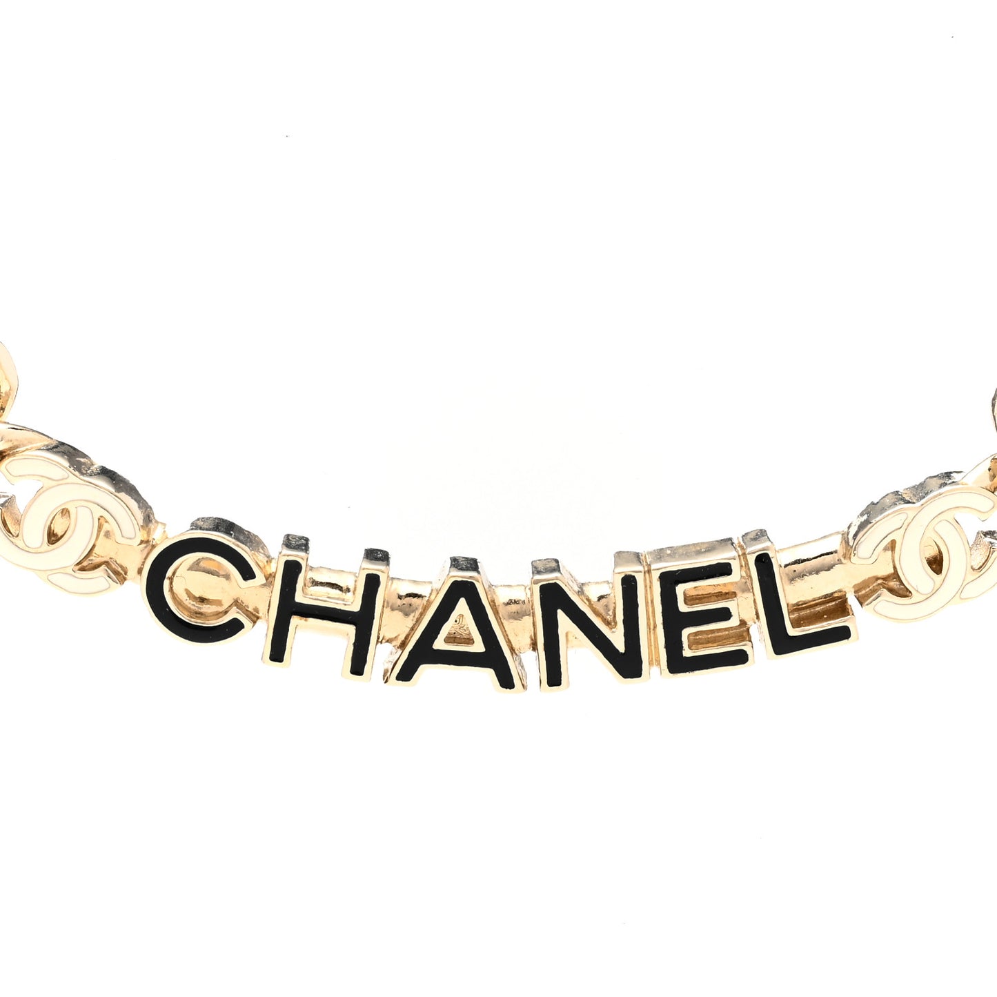 Enamel Metal Logo Choker Necklace Gold White Black
