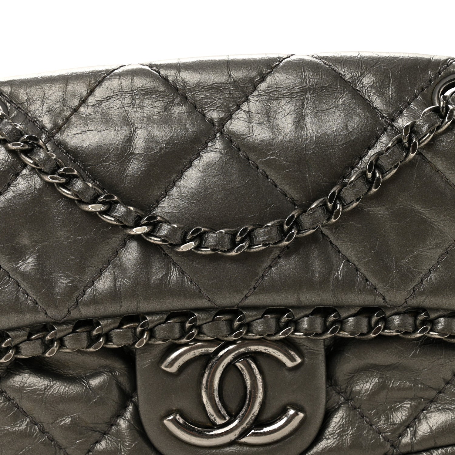Chanel Metallic Aged Calfskin Mini Chain Me Flap Pewter 14 of 19