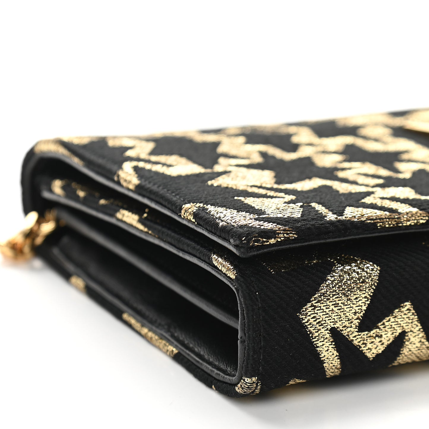 Canvas Star Print Monogram Chain Wallet Gold Black