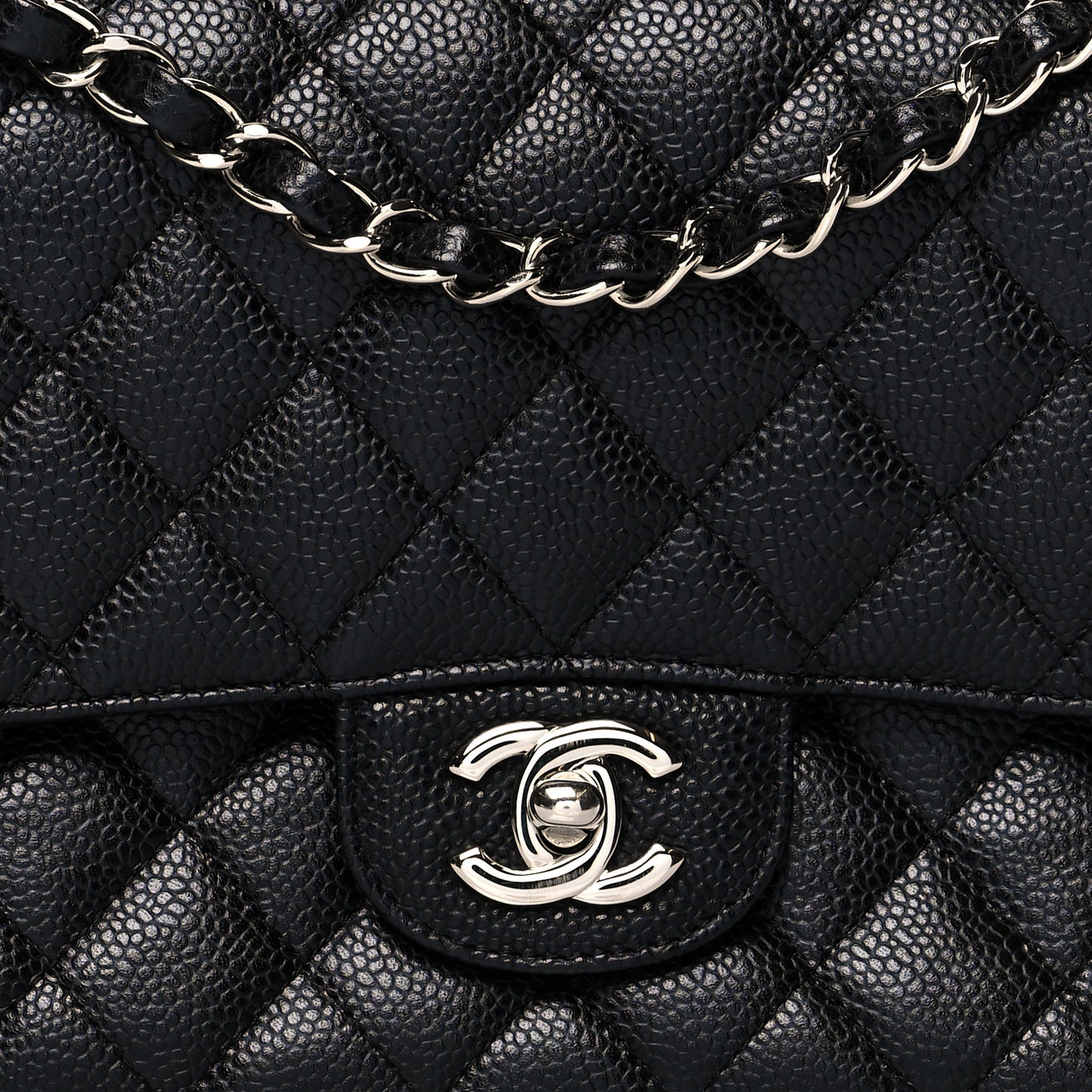 Caviar Quilted Medium Double Flap Black