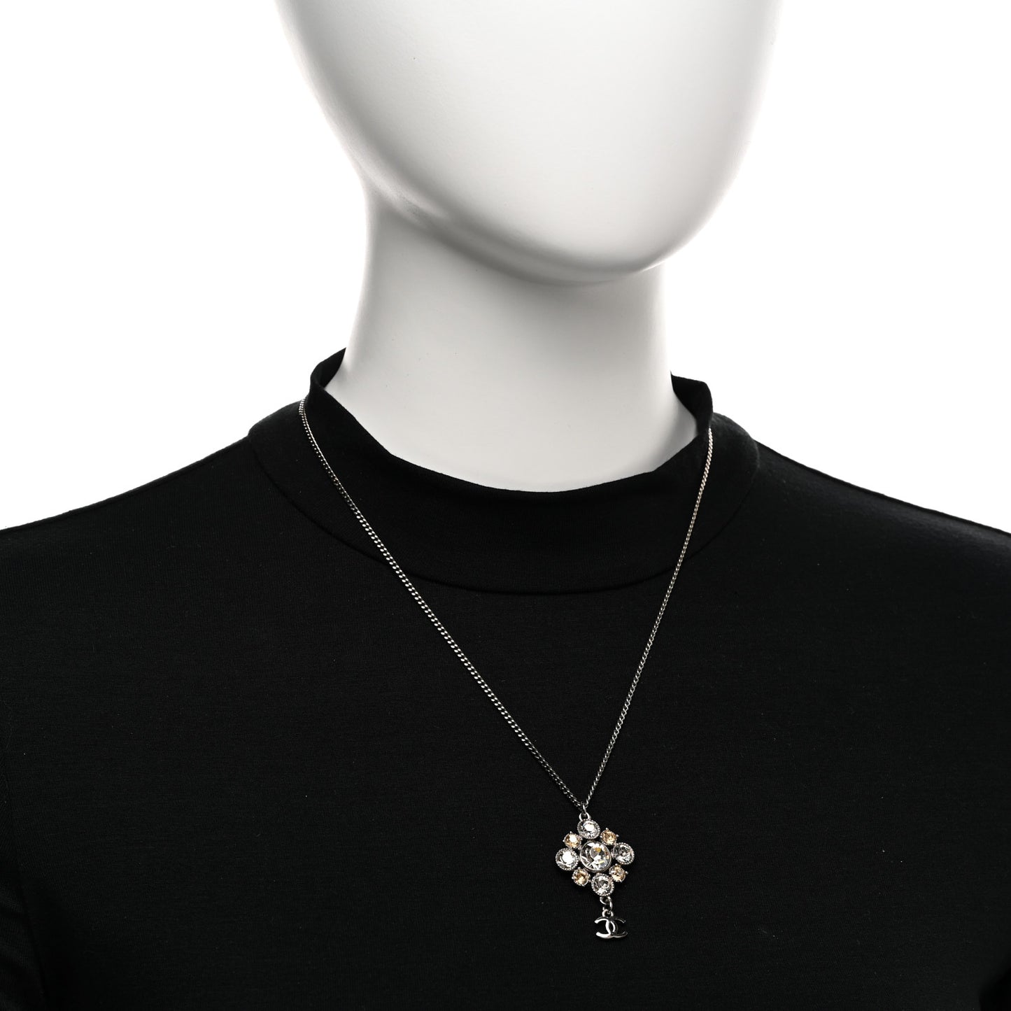 Crystal CC Drop Pendant Necklace Silver