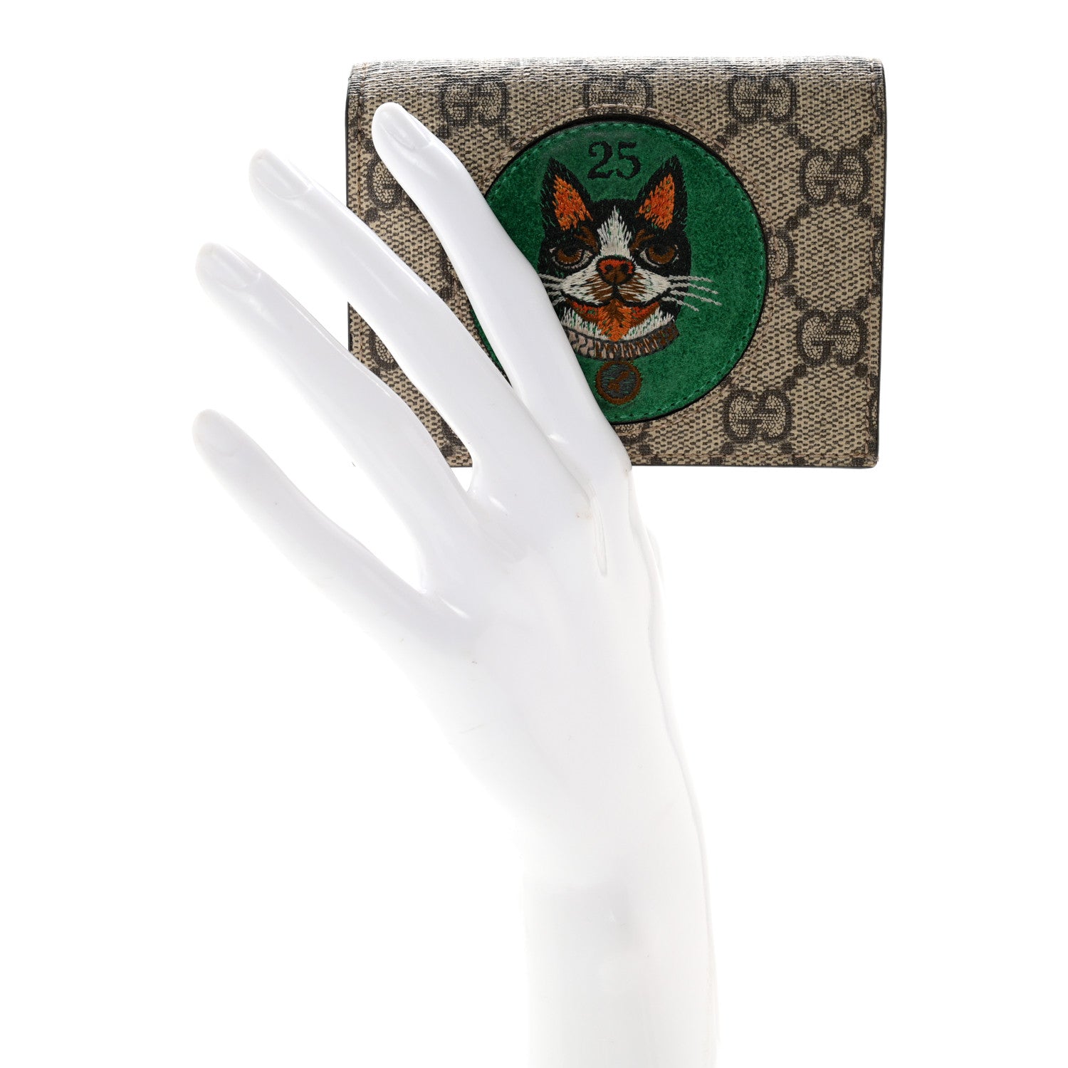 Gucci GG Supreme Monogram Bosco Patch Card Case Wallet Beige Green 2 of 15