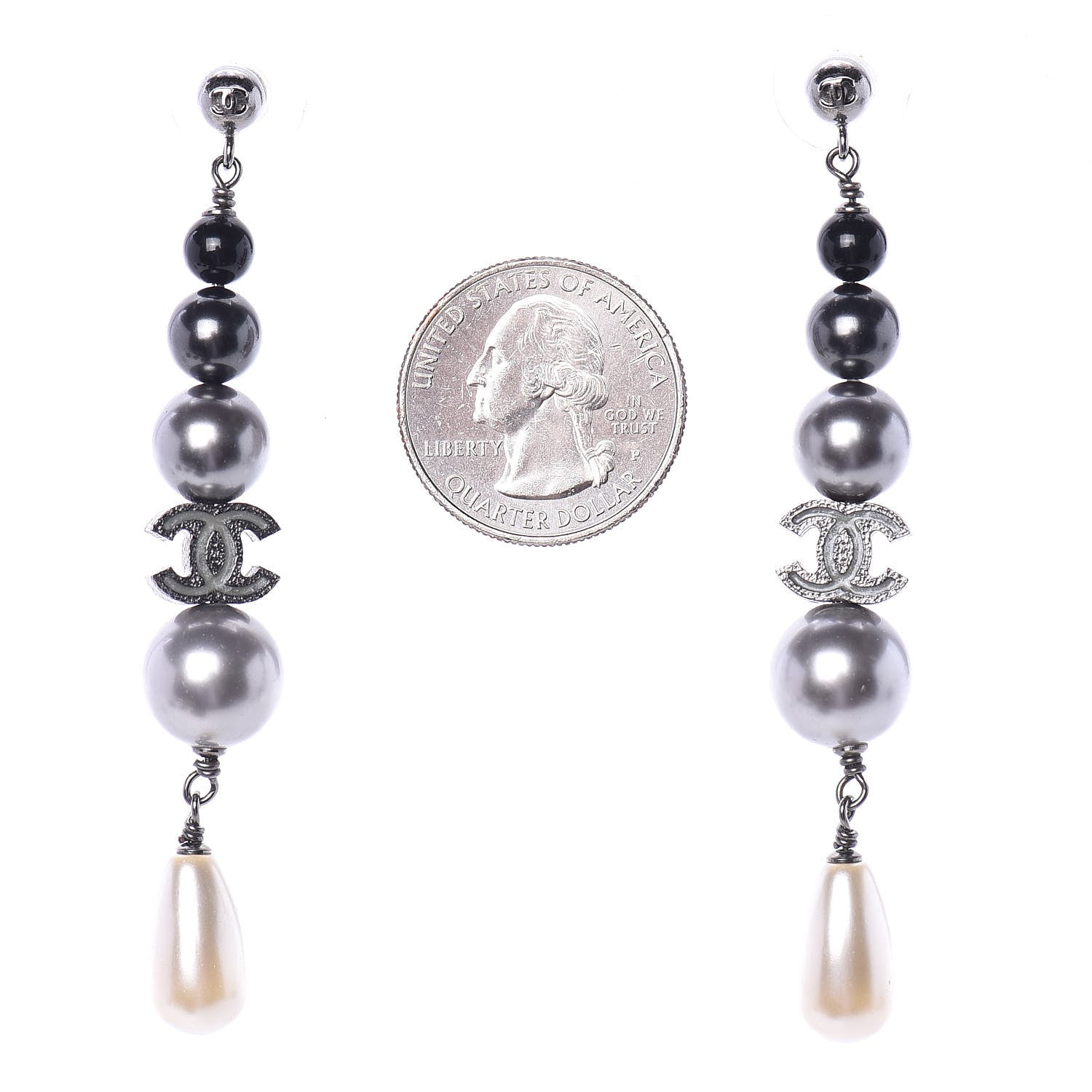 Chanel Ruthenium Pearl CC Drop Earrings Grey 2 of 4