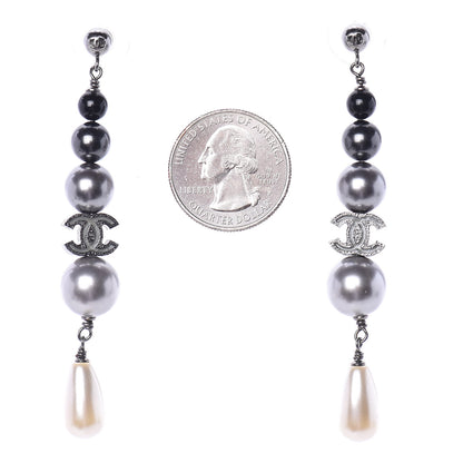 Chanel Ruthenium Pearl CC Drop Earrings Grey 2 of 4