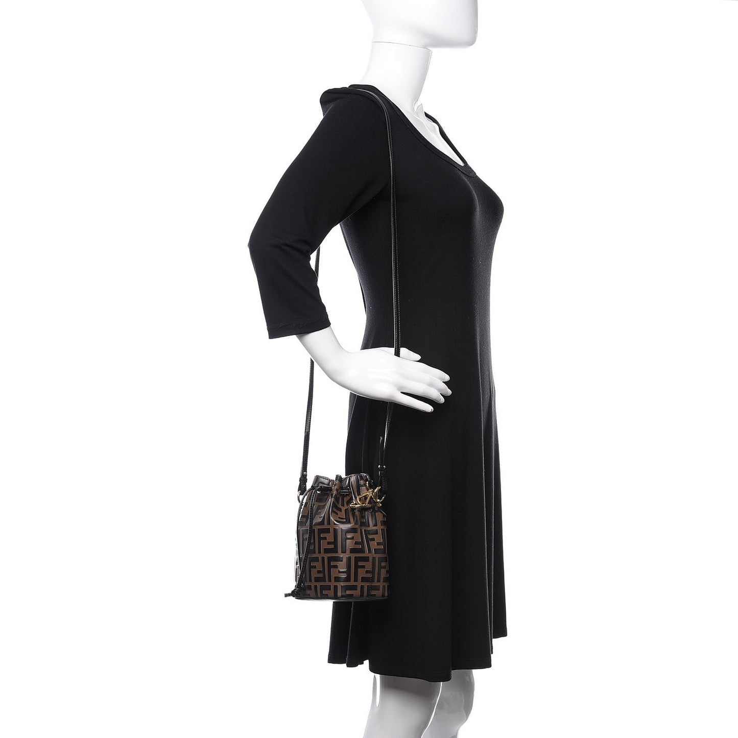 Vitello Liberty F is Fendi Bi-Color FF 1974 Embossed Mini Mon Tresor Bucket Bag Maya Black