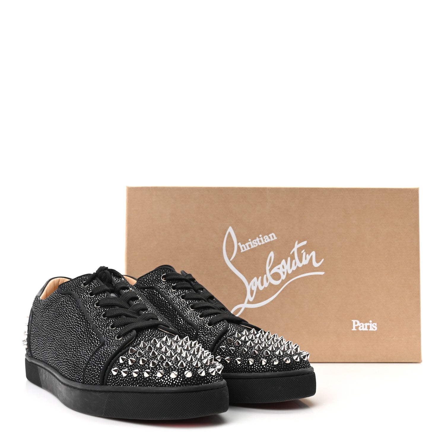 Christian Louboutin Calfskin Mens Louis Junior Spikes Orlato Flat Sneakers 45.5 Black Version Multi 10 of 10