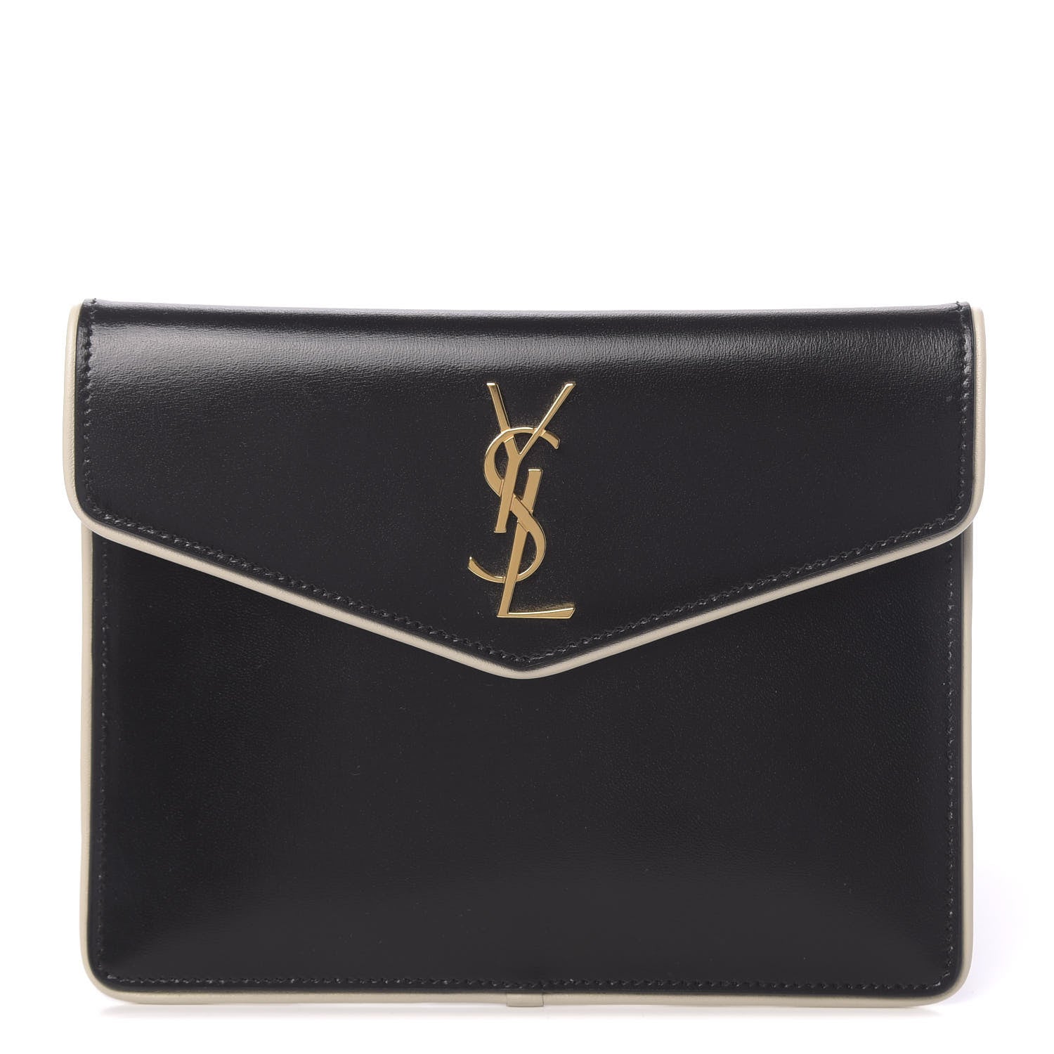 Saint Laurent Smooth Shiny Calfskin Monogram Uptown Baby Pouch Black White 1 of 6