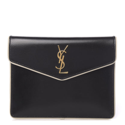 Saint Laurent Smooth Shiny Calfskin Monogram Uptown Baby Pouch Black White 1 of 6