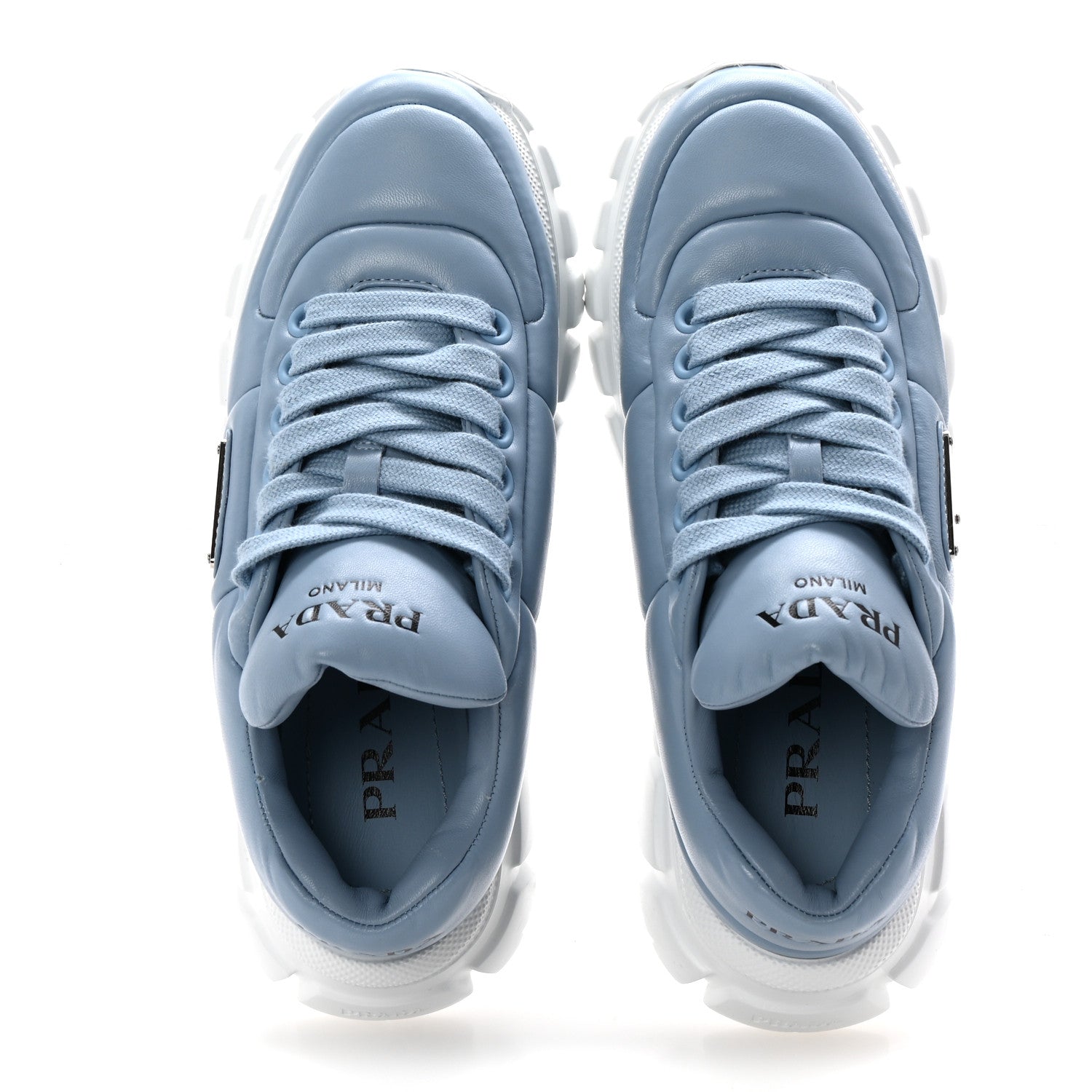 Prada Nappa Soft Metal Triangle Logo Womens Padded 30mm Sneakers 35.5 Celeste 2 of 9