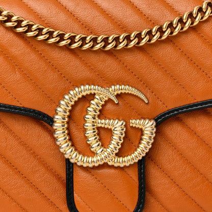 Gucci Vintage Effect Calfskin Matelasse Diagonal Small Torchon GG Marmont Shoulder Bag Cognac Black 8 of 10