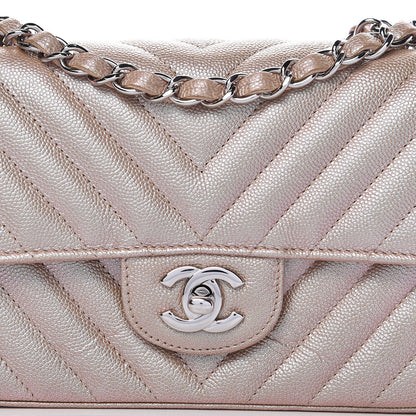 Chanel Iridescent Caviar Chevron Quilted Mini Rectangular Flap Light Gold 9 of 13