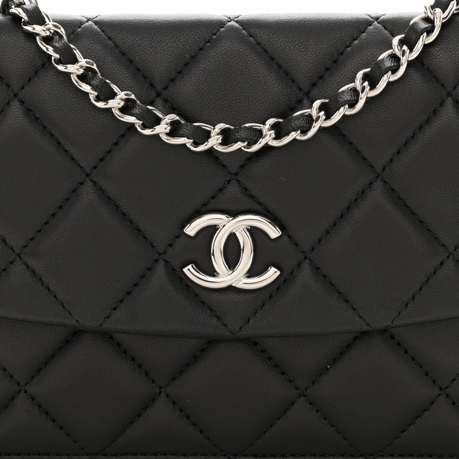 Chanel Lambskin Quilted Double Sided Wallet On Chain WOC Black 10 of 14