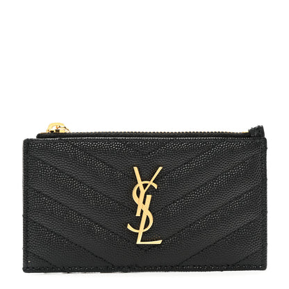 Saint Laurent Monogram Grain de Poudre 5 Fragments Zip Pouch Card Holder Black 1 of 7