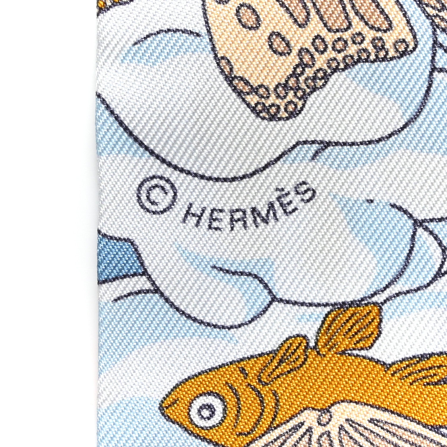 Hermes Silk Sur Mon Nuage Twilly Creme Bleu Ciel Orange 4 of 6