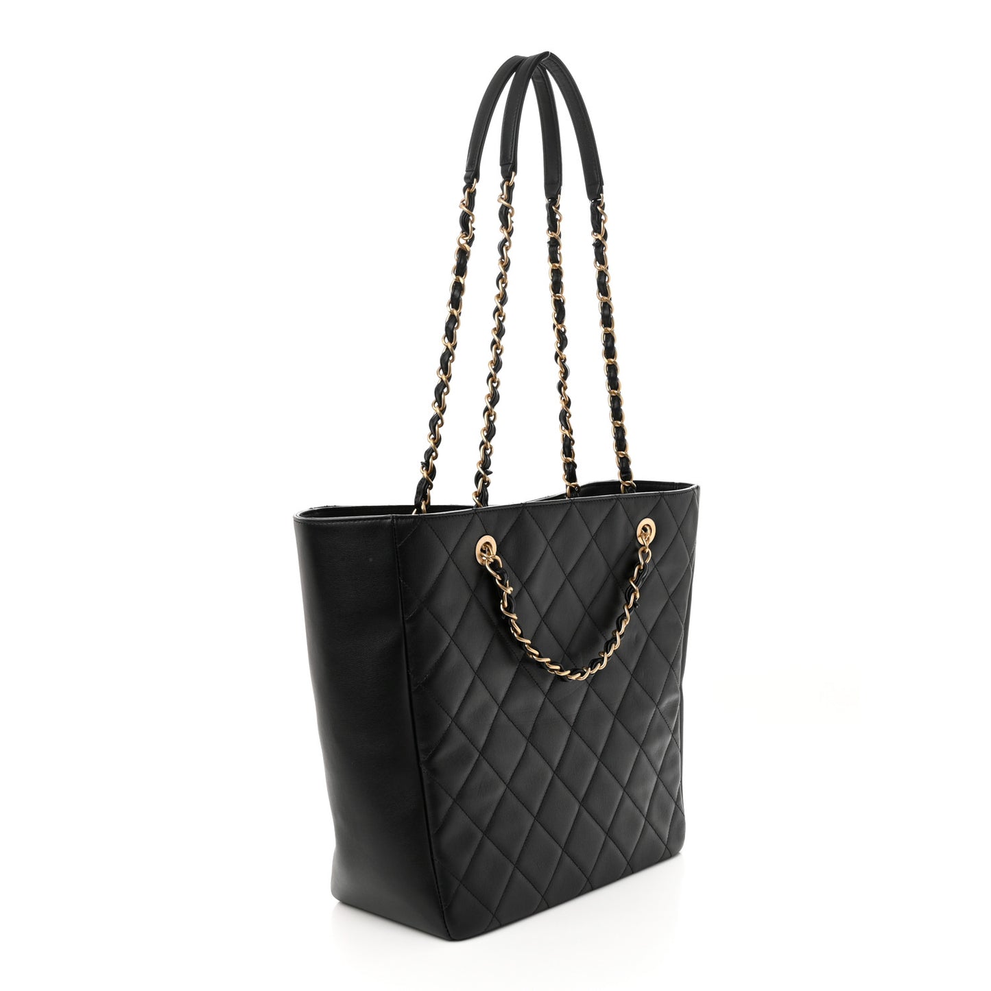 Calfskin Stitched Large Shopping Bag Black