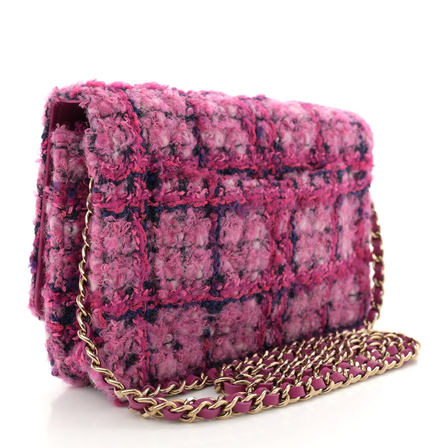 Tweed Quilted Wallet On Chain WOC Fuchsia Purple