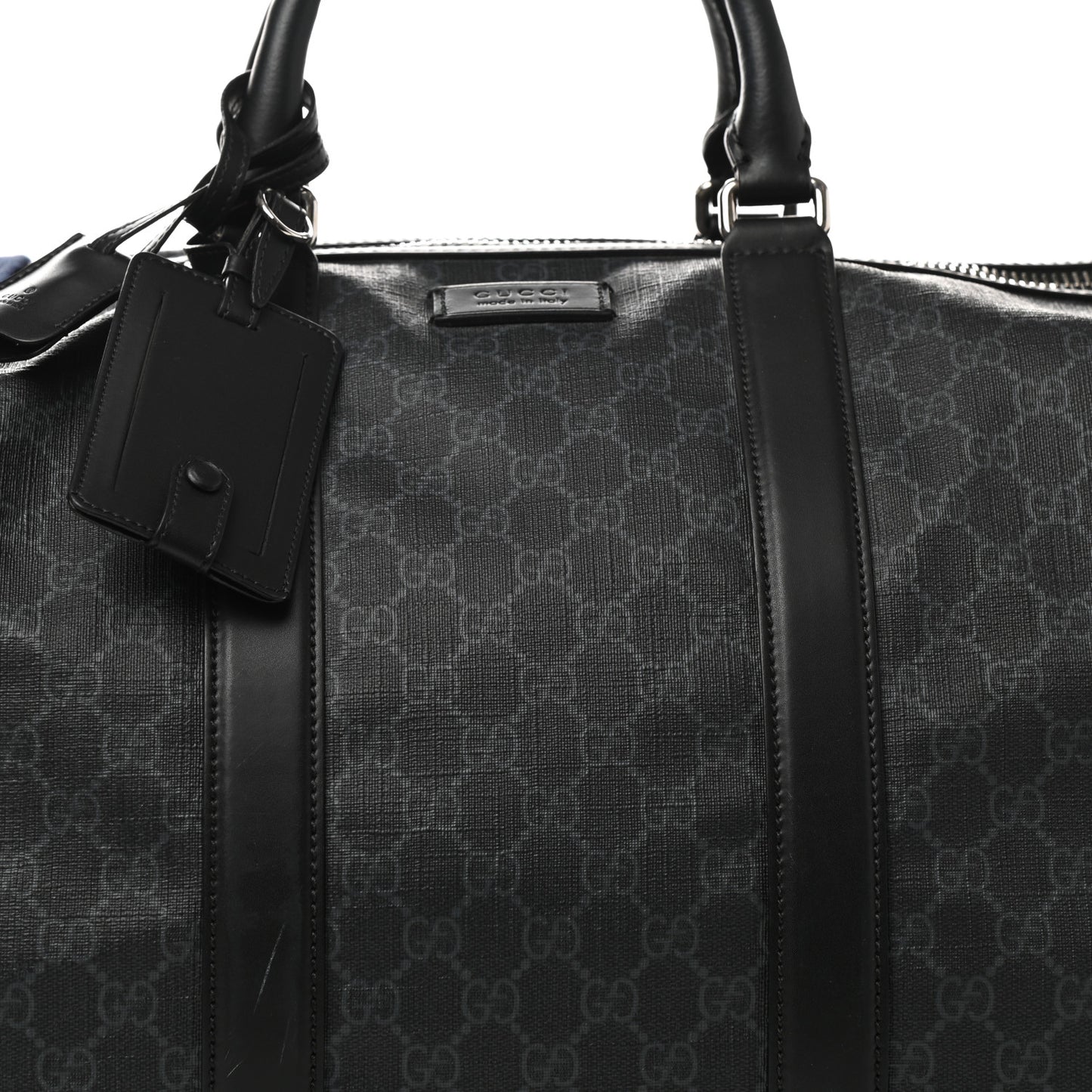 Soft GG Supreme Monogram Appia Calfskin Web Large Carry On Duffle Bag Black Grey