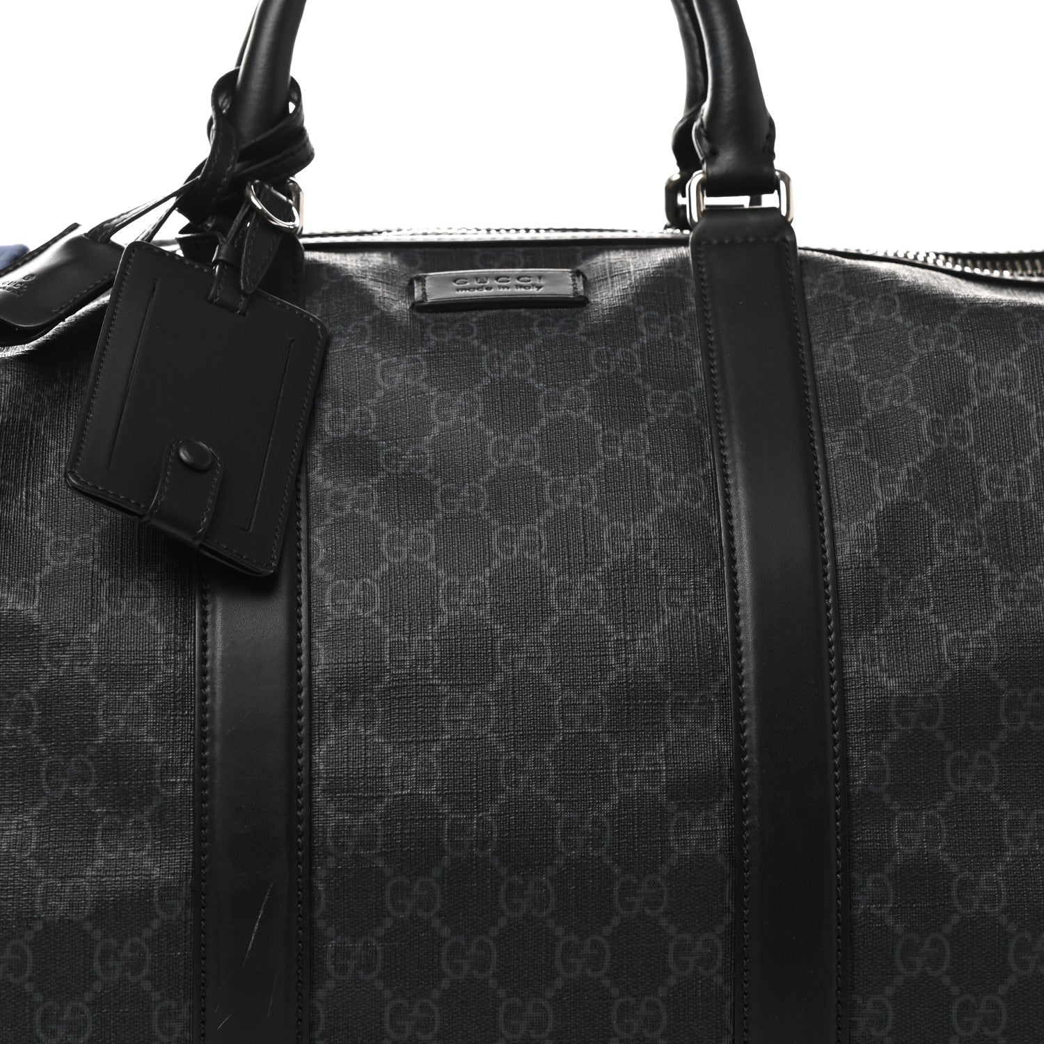 Gucci Soft GG Supreme Monogram Appia Calfskin Web Large Carry On Duffle Bag Black Grey 8 of 11