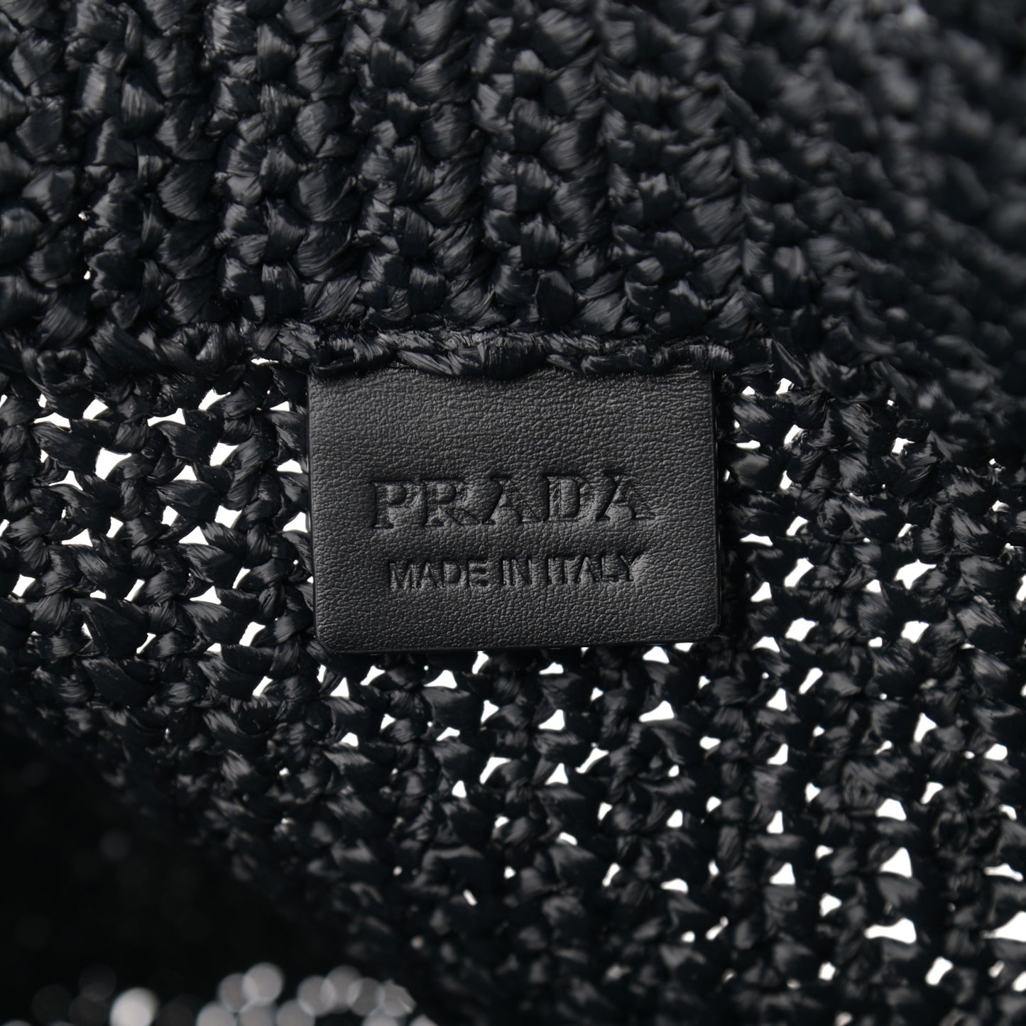 Yarn Raffia Effect Crochet Small Logo Tote Black