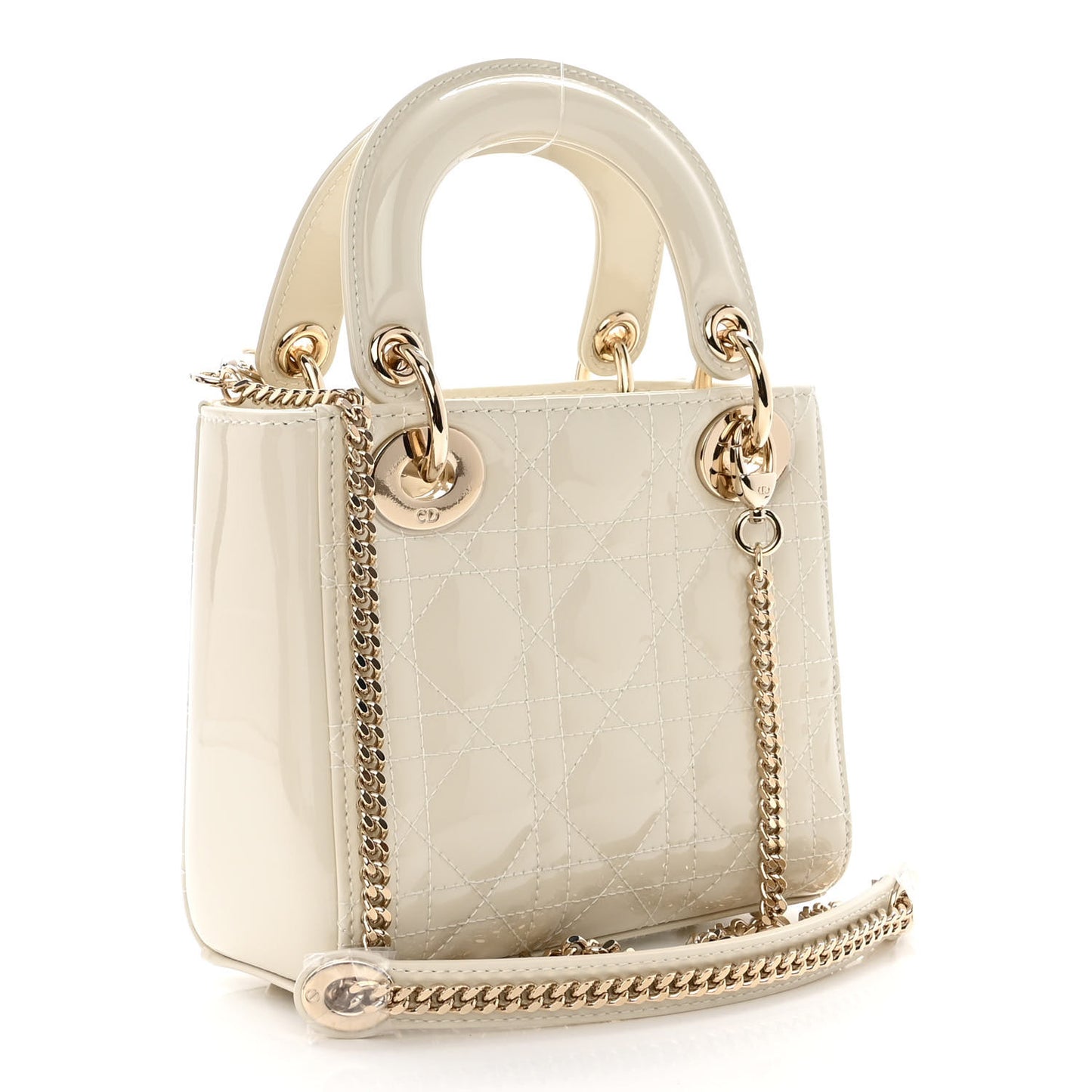 Patent Cannage Mini Lady Dior Ivory