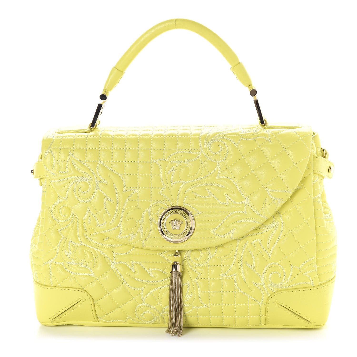 Versace Barocco Quilted Nappa Altea Vanitas Satchel Yellow 1 of 12