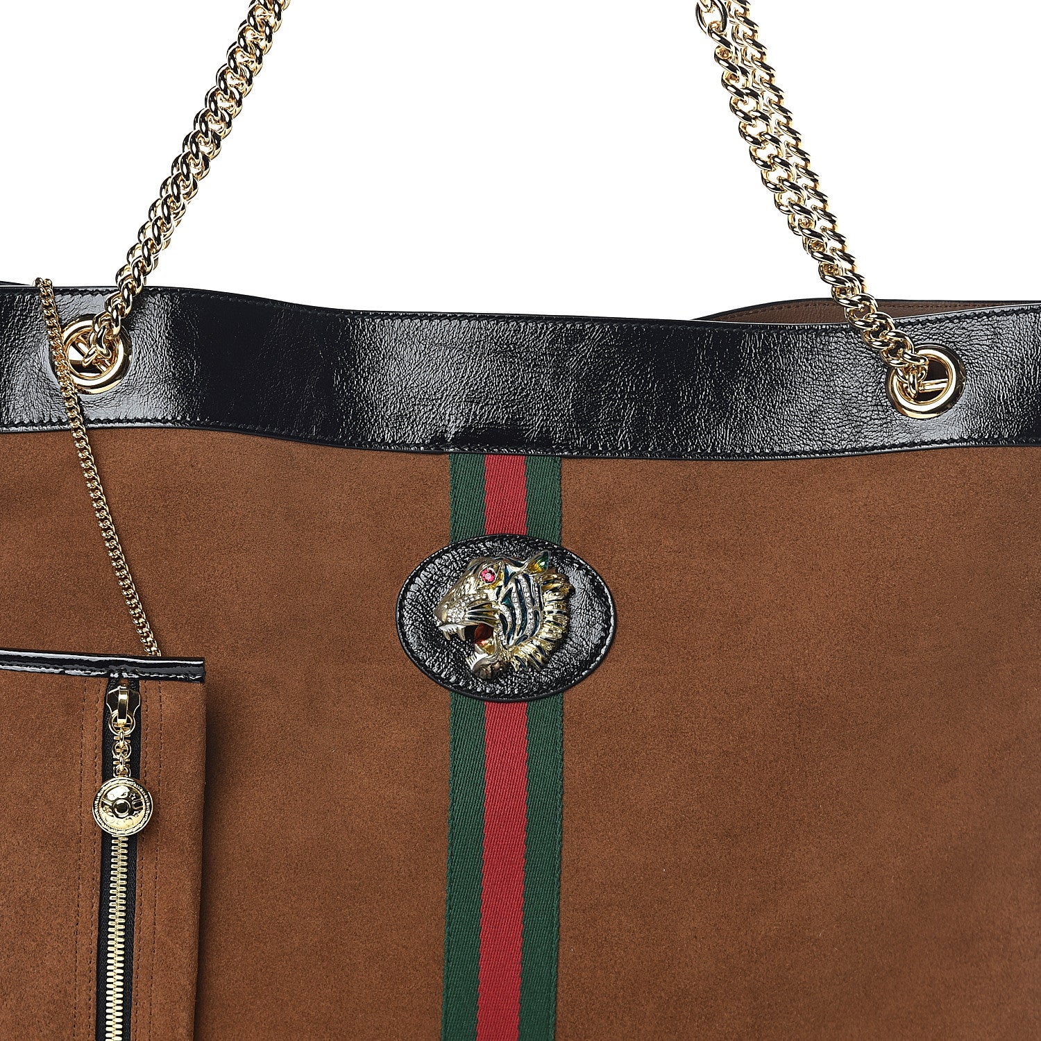 Gucci Suede Patent Large Rajah Chain Tote Nocciola Black 7 of 9